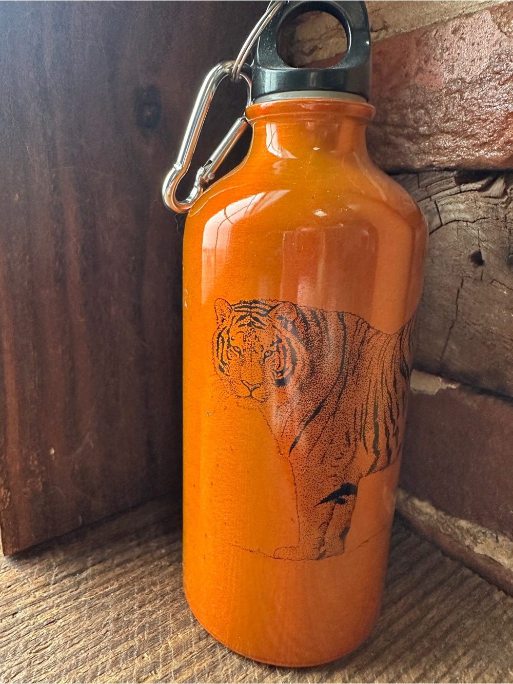 Orange Tiger Graphic Aluminum Water Bottle with Carabiner